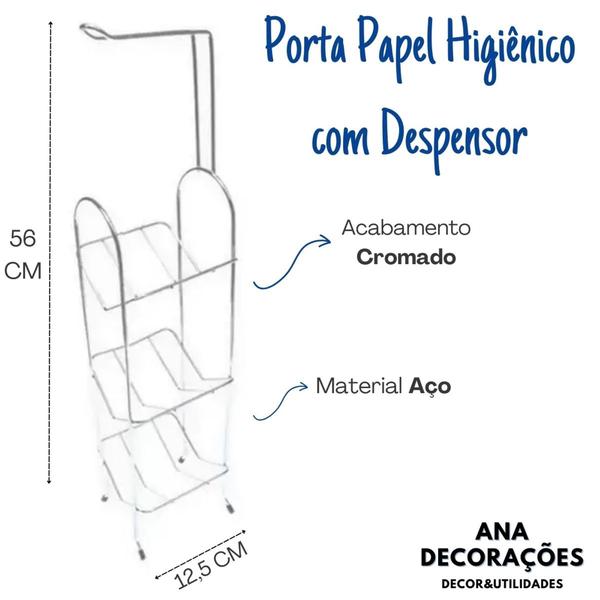 Imagem de Suporte Porta Papel Higiênico Papeleira Chão Cromado 4 Rolos - Modelo Antigo