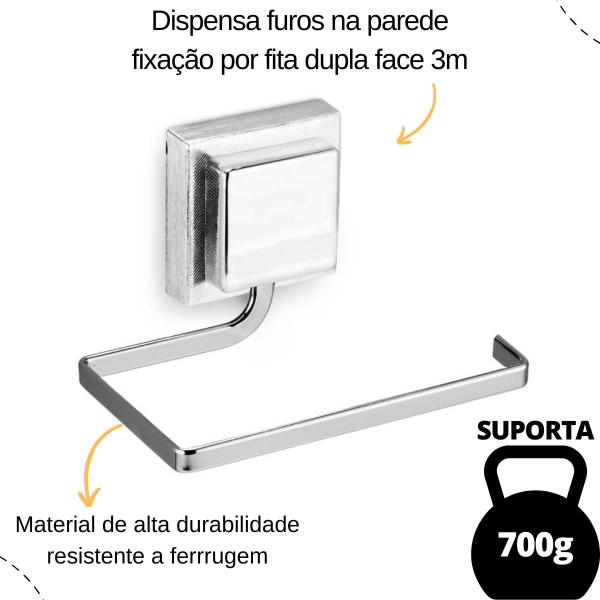 Imagem de Suporte Porta Papel higiênico PapeleiraAçoBanheiro Fixa Com Dupla Face 3m