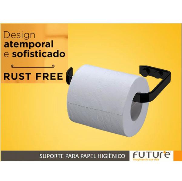 Imagem de Suporte Porta Papel Higiênico Parede Banheiro Preto Fosco - 2300PT Future