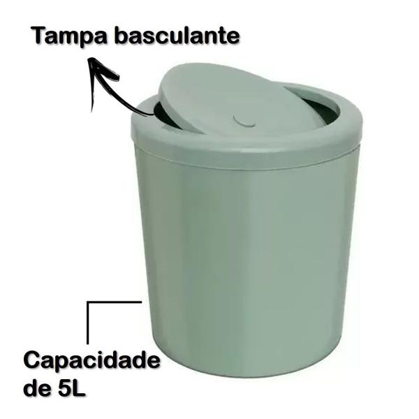 Imagem de Suporte Porta Papel Higiênico Preto Com Lixeira 5L Cesto Lixo Verde Tampa Basculante Redondo Banheiro - 453 AMZ