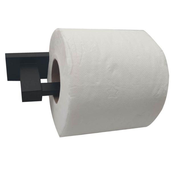 Imagem de Suporte Porta Papel Higiênico Preto Quadrado De Metal Papeleira Banheiro