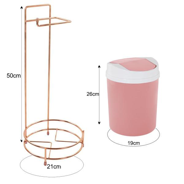 Suporte Porta Papel Higiênico Rosé Gold Lixeira Basculante Branca - Wp Connect Imagem de Suporte Porta Papel Higiênico Rosé Gold Lixeira Basculante Branca