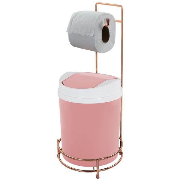 Suporte Porta Papel Higiênico Rosé Gold Lixeira Basculante Branca - Wp Connect Imagem de Suporte Porta Papel Higiênico Rosé Gold Lixeira Basculante Branca