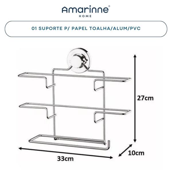 Imagem de Suporte Porta Rolos Triplo Papel Alumínio Toalha Ventosa Utilidades De Cozinha