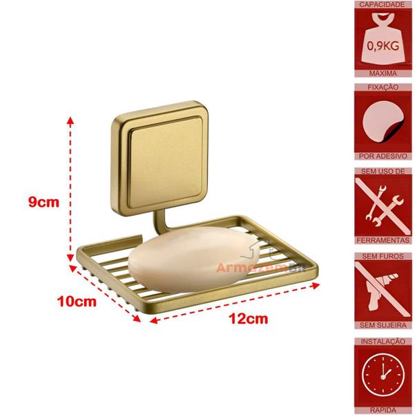 Imagem de Suporte Porta Sabonete Saboneteira Banheiro Adesivo Dupla Face Dourado - 181DO Future