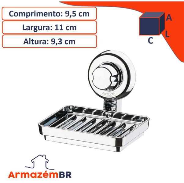 Imagem de Suporte Porta Saboneteira Com Ventosa Banheiro Plástico Cromado - 402cr Future