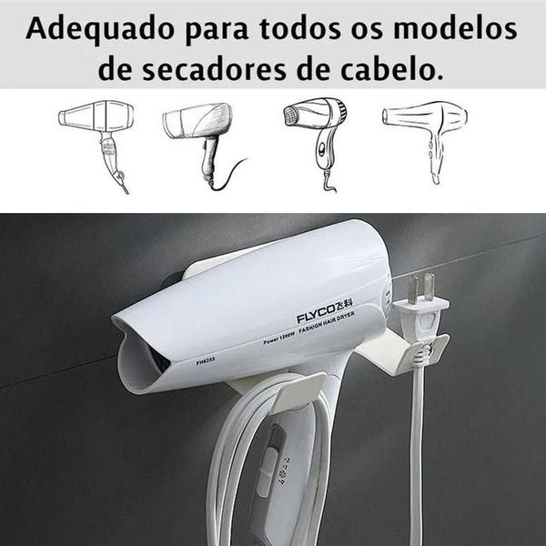 Imagem de Suporte Porta Secador Cabelo E Cabo Fixa Na Parede - 3 Unid