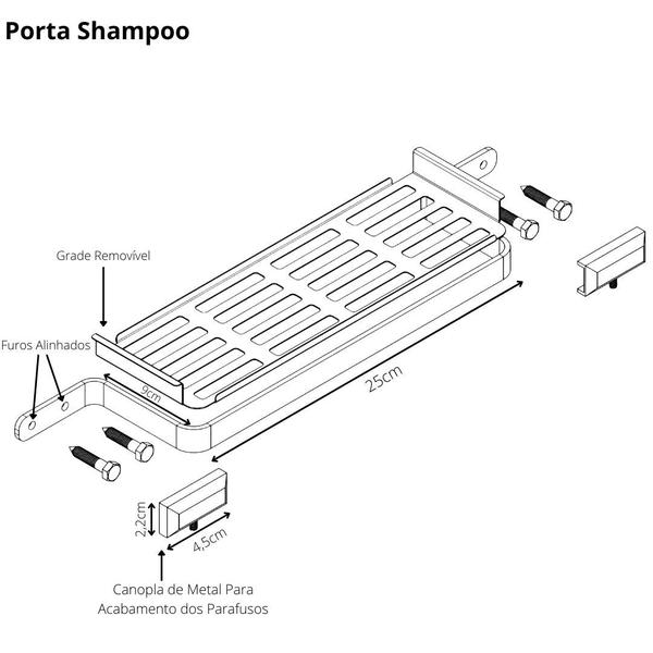 Suporte Porta Shampoo Para Banheiro Cromado Preto Empire - MetalCromo Imagem de Suporte Porta Shampoo Para Banheiro Cromado Preto Empire