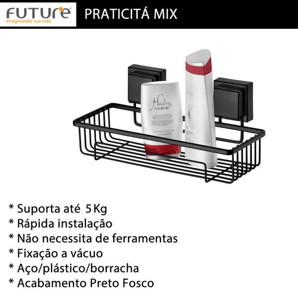 Imagem de Suporte Porta Shampoo Preto Fosco Fixação Ventosa Future