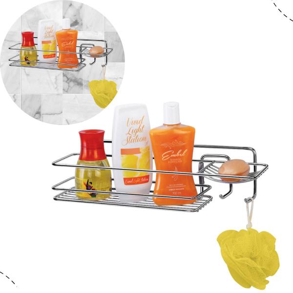 Suporte Porta Shampoo Saboneteira De Parede Box Banheiro Kit Fixação Armário Organizador - Arthi Imagem de Suporte Porta Shampoo Saboneteira De Parede Box Banheiro Kit Fixação Armário Organizador