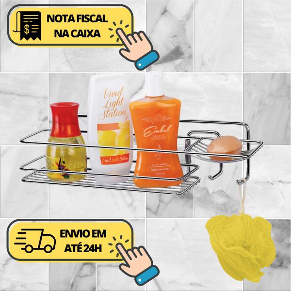 Suporte Porta Shampoo Saboneteira De Parede Box Banheiro Kit Fixação Armário Organizador - Arthi Imagem de Suporte Porta Shampoo Saboneteira De Parede Box Banheiro Kit Fixação Armário Organizador