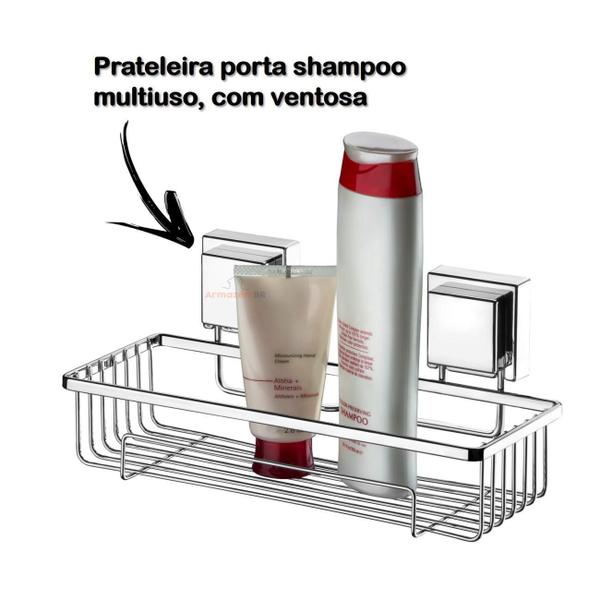 Imagem de Suporte Porta Shampoo Ventosa Banheiro Cromado Future