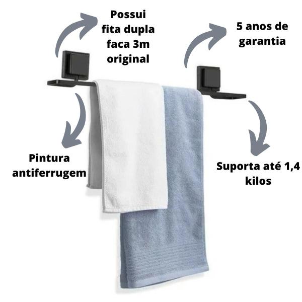 Suporte Porta Toalha De Banho Banheiro Sem Furos 3m Preto Arthi Imagem de Suporte Porta Toalha De Banho Banheiro Sem Furos 3m Preto Arthi