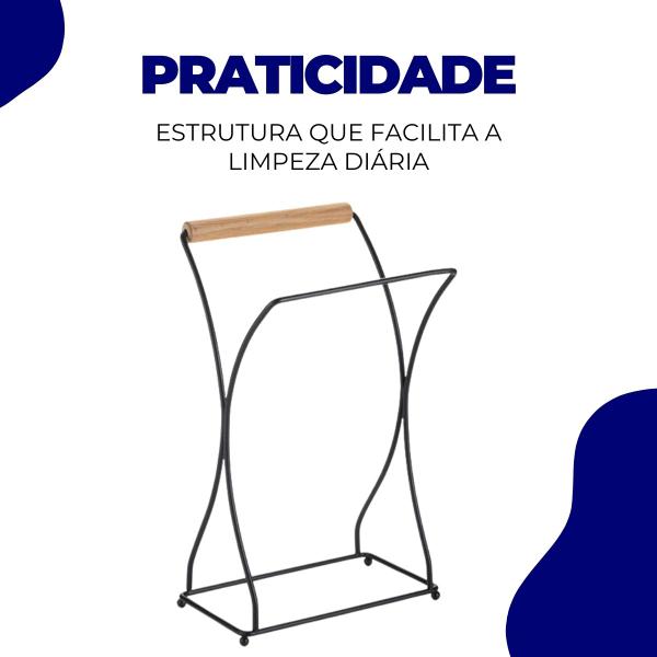 Imagem de Suporte Porta Toalha de Rosto Lavabo Banheiro Bancada Eco Design Preto Arthi