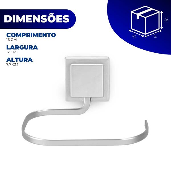 Imagem de Suporte Porta Toalha Rosto Banheiro S/ Furo 3M Cromo Fosco