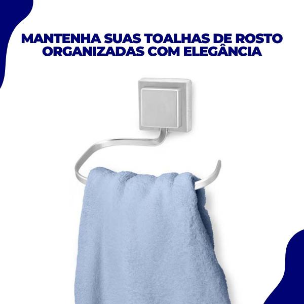 Imagem de Suporte Porta Toalha Rosto Banheiro S/ Furo 3M Cromo Fosco