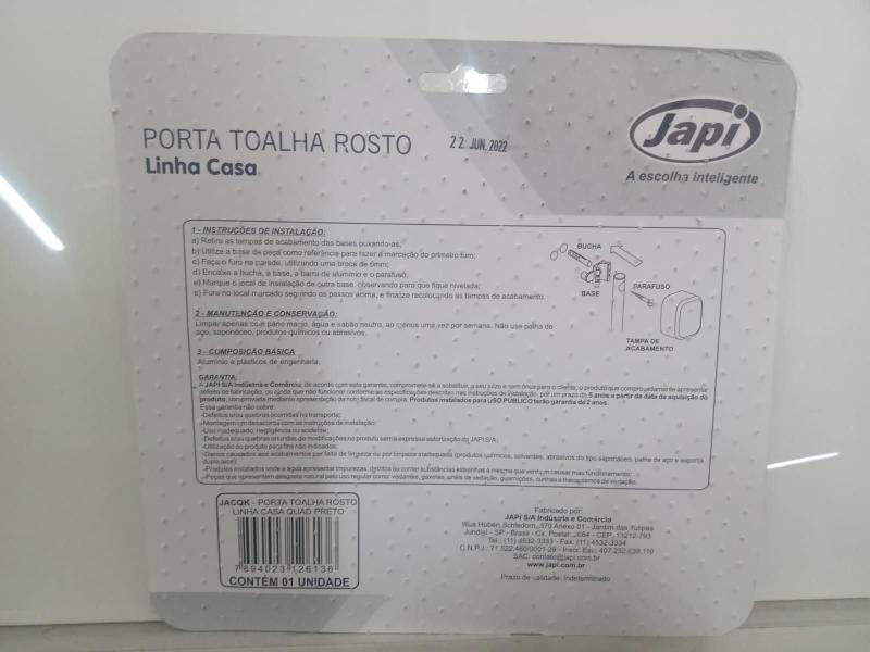 Imagem de Suporte Porta Toalha  Rosto Toalheiro Quadrado Preto Fosco Linha Casa