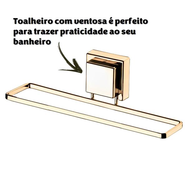 Imagem de Suporte Porta Toalha Toalheiro 25cm Ventosa Parede Banheiro Dourado - 8053DD Future
