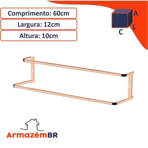 Suporte Porta Toalha Toalheiro Duplo 60cm De Parede Banheiro Rose Gold - 1668RG Future Imagem de Suporte Porta Toalha Toalheiro Duplo 60cm De Parede Banheiro Rose Gold - 1668RG Future