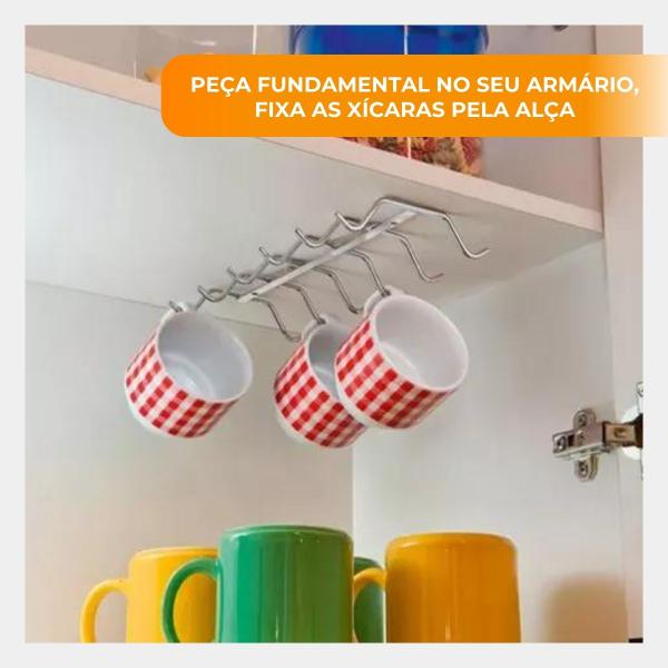 Imagem de Suporte Porta Xícaras Organizador Multiuso de Armário Cromado Future