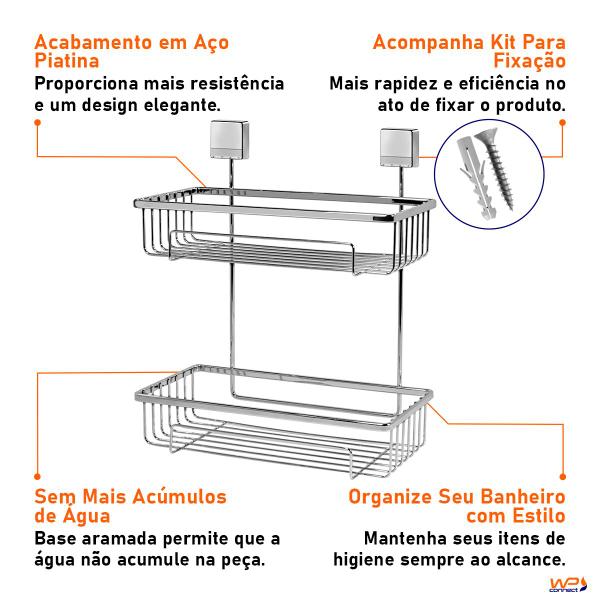 Imagem de Suporte Prateleira Porta Shampo Dupla Fixação Parafuso 