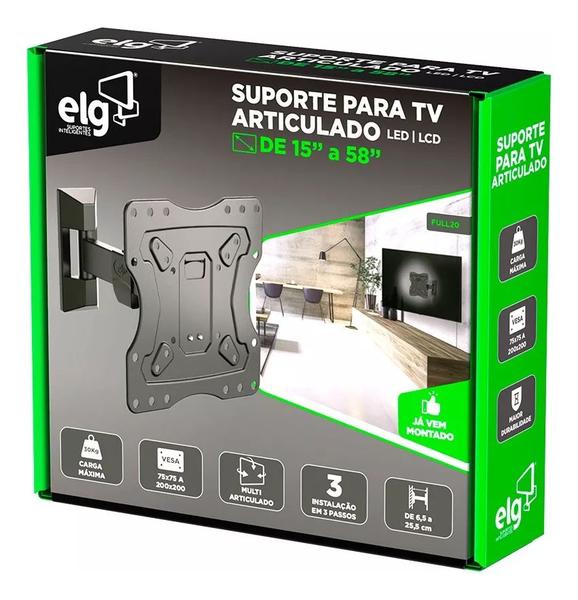 Imagem de Suporte PRETO Articulado - TV 15" a 43" - ELG - FULL20