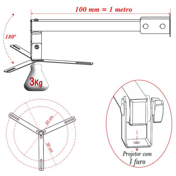 Imagem de Suporte Projetor Datashow Mini Led Parede Braço 100Cm-Branco