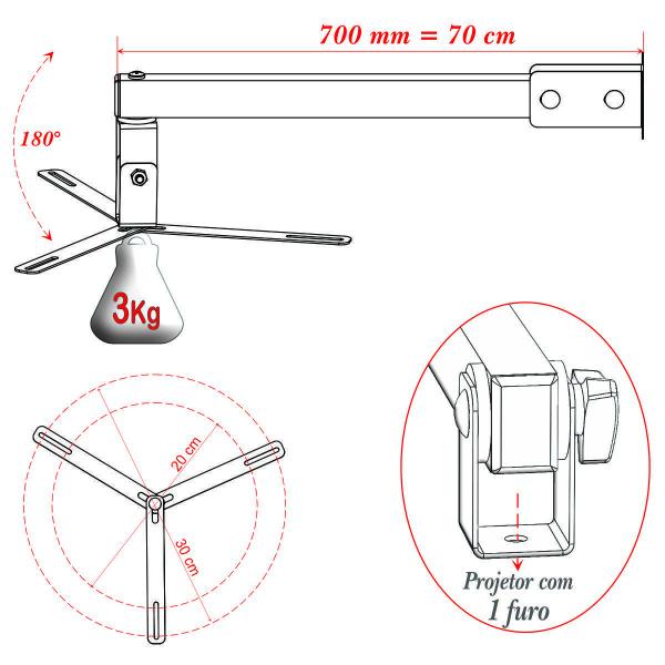 Imagem de Suporte Projetor Datashow Mini Led Parede Braço 70 Cm-Branco