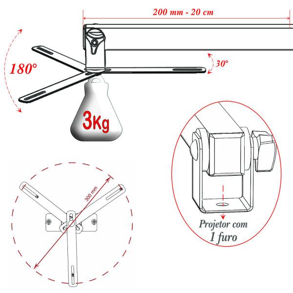 Imagem de Suporte projetor teto mini led datashow braço extensor 20 cm