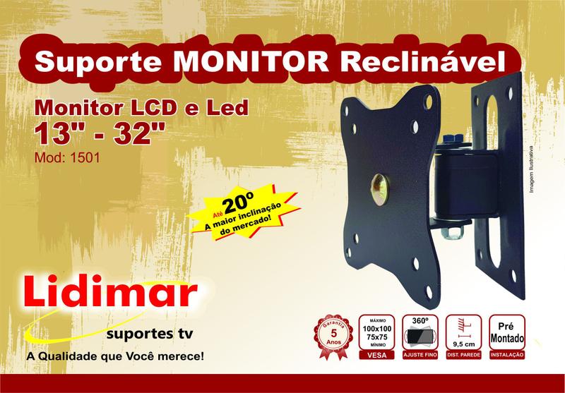 Imagem de Suporte Reclinável para Monitor de 13 à 34 Polegadas Lidimar 1501 Preto