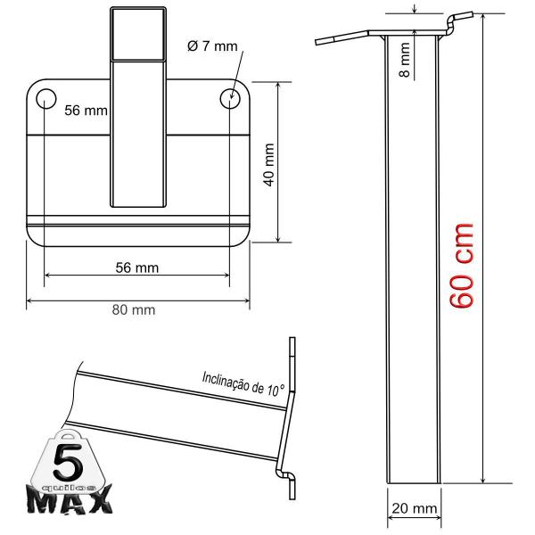 Imagem de Suporte Refletor Inclinado Parede Braço 60 Cm Branco