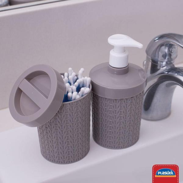 Imagem de Suporte saboneteira líquida detergente plástico cinza banheiro cozinha dispenser com tampa higiênico
