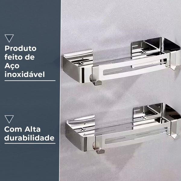 Imagem de Suporte shampoo retangular parede banheiro Aço inox Cromado