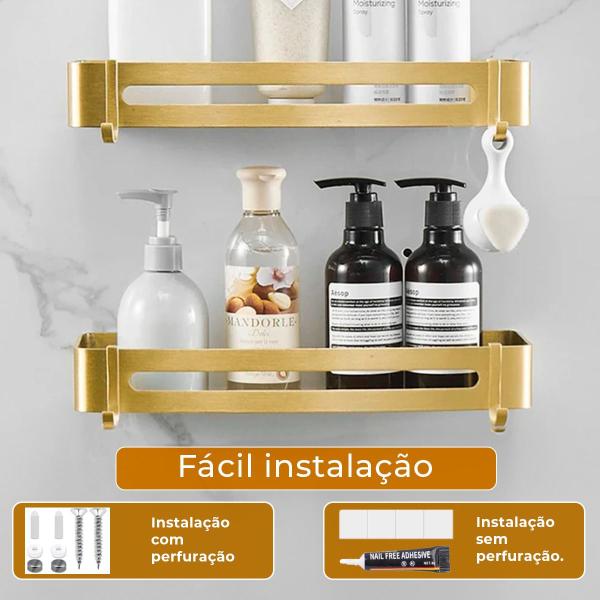 Imagem de Suporte shampoo retangular parede banheiro Aço inox Dourado