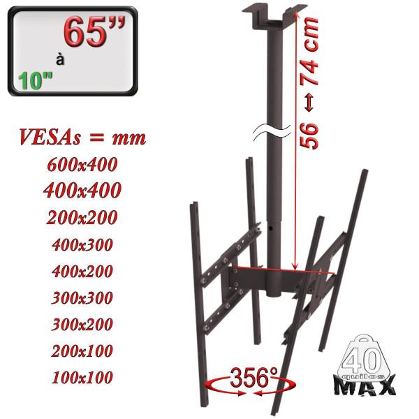 Imagem de Suporte Teto 2Tv 65 Vesa 600X400 120Cm Giro 360 1,2M Preto