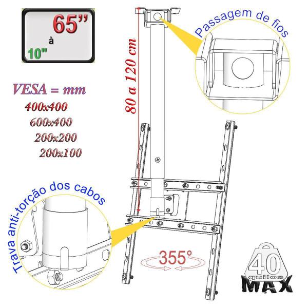 Imagem de Suporte Teto Tv 10 A 65 Vesa 600X400 Braços 120 Cm 356 Pe