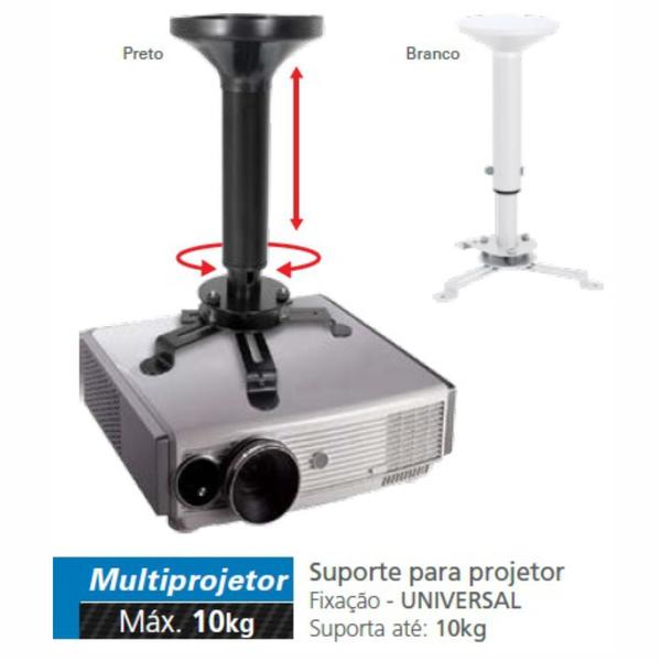 Imagem de Suporte Teto Universal Projetor 18 a 30cm Giro 360º Preto Multivisão Multi-Proj-P-PR