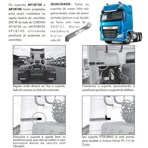 Imagem de Suporte Traseiro Para Antena Px Lado Motorista Caminhão Carreta Daf Xf 