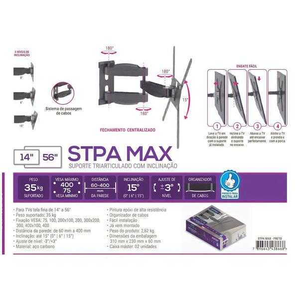 Imagem de Suporte triarticulado com inclinação para TV de 14 a 56 Multivisão STPA MAX