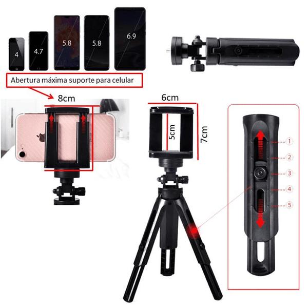 Suporte Tripé P/ Celular Anel de LED Estúdio de Fotografia Tira Selfie Ajustável 28cm - PDE Imagem de Suporte Tripé P/ Celular Anel de LED Estúdio de Fotografia Tira Selfie Ajustável 28cm