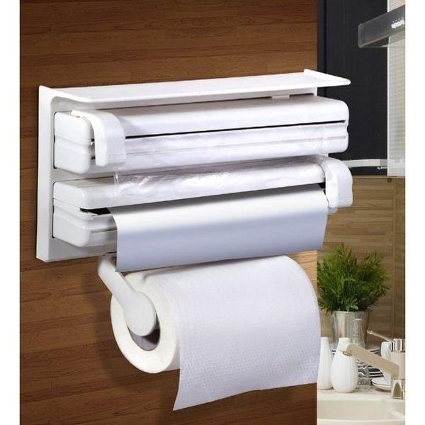 Imagem de Suporte Triplo para Papel Toalha com Cortador Branco - Ke Home