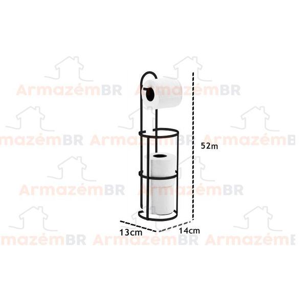 Imagem de Suporte Triplo Porta Papel Higiênico Papeleira Rolo Chão Parede Banheiro Preto Fosco - 1609PT Future