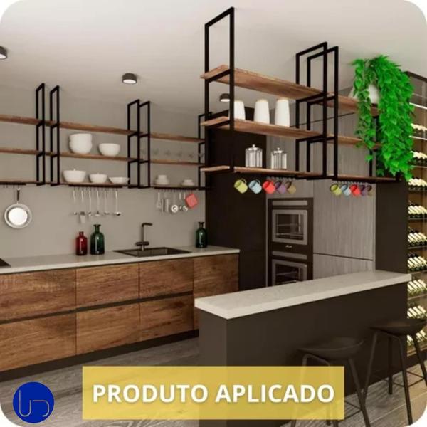 Imagem de Suporte Triplo Prateleiras Industrial 100x30cm Parede Teto Preto Fosco Estrutura Aço Acabamento Premium kit 4 un