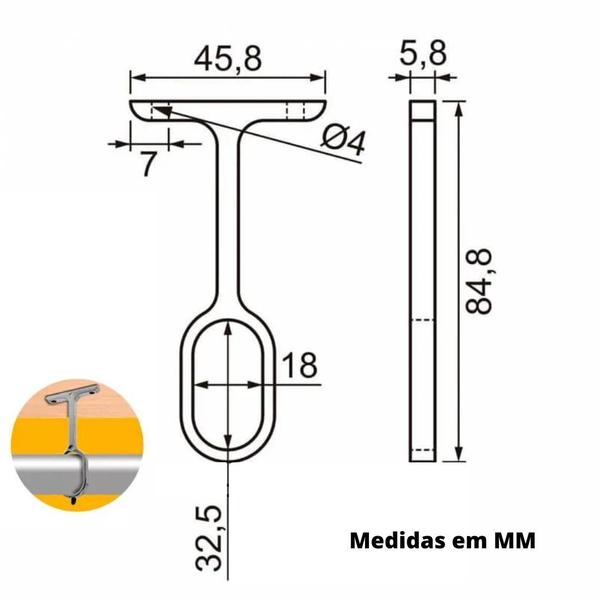 Imagem de suporte tubo cabideiro central aereo oval oblongo preto c 5