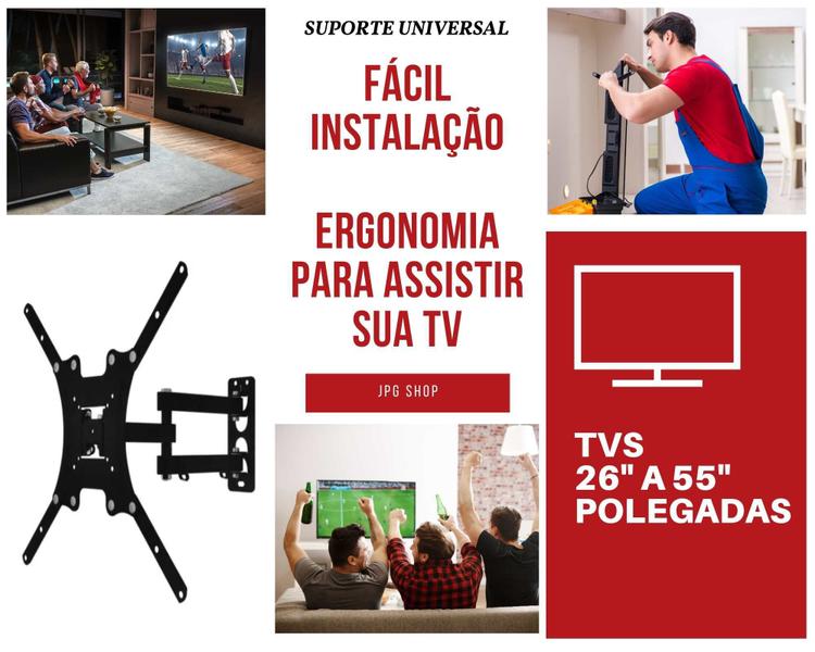 Imagem de Suporte Tv Articulado Tv Monitor Parede 26 Até 55 Preto