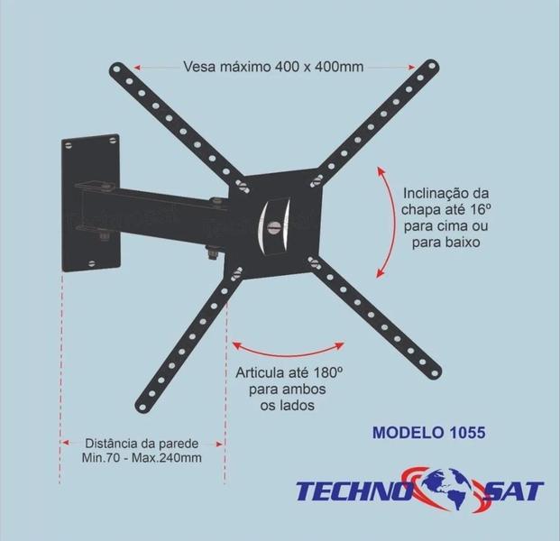 Imagem de Suporte Tv Bi Articulado 6 Movimentos Para Tv 10 a 65 Poleg