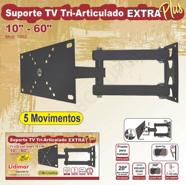 Imagem de Suporte TV Tri Articulado Extra Plus 10 à 60 Polegadas Lidimar