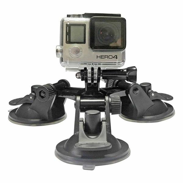 Imagem de Suporte Ventosa Tripla Suction Cup Mount Carro Vidro p/ Câmera de ação Eken H9R Sjcam Esportiva Sucção Parabrisa