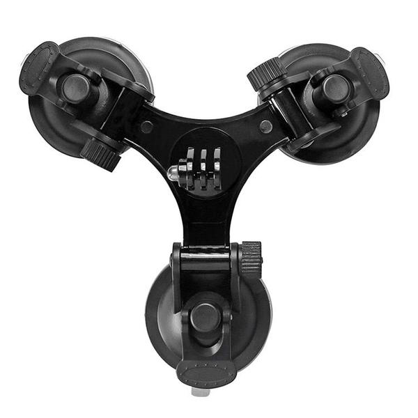 Imagem de Suporte Ventosa Tripla Suction Cup Mount Carro Vidro p/ Câmera de ação Eken H9R Sjcam Esportiva Sucção Parabrisa