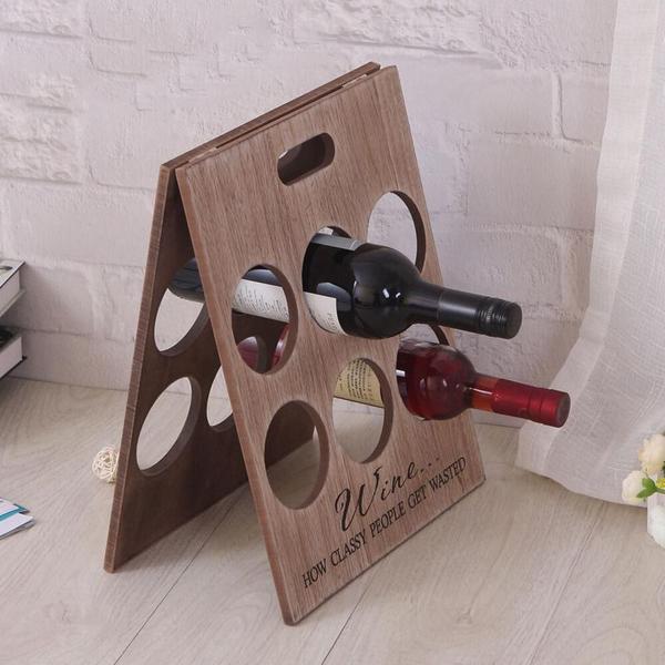 Imagem de Suporte vinhos adega em madeira 6 garrafas mesa bancada retratil decorativo premium